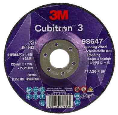 3M Cubitron 3 navrondell, 98647, 36+, T27, 125 mm x 7 mm x 22,23 mm, E