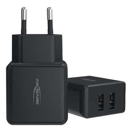 VÄGGLADDARE 2XUSB A 12W SVART