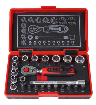 "T-0623M Finmekanikerset 1/4"" 4-13mm 24 delar Tecos"